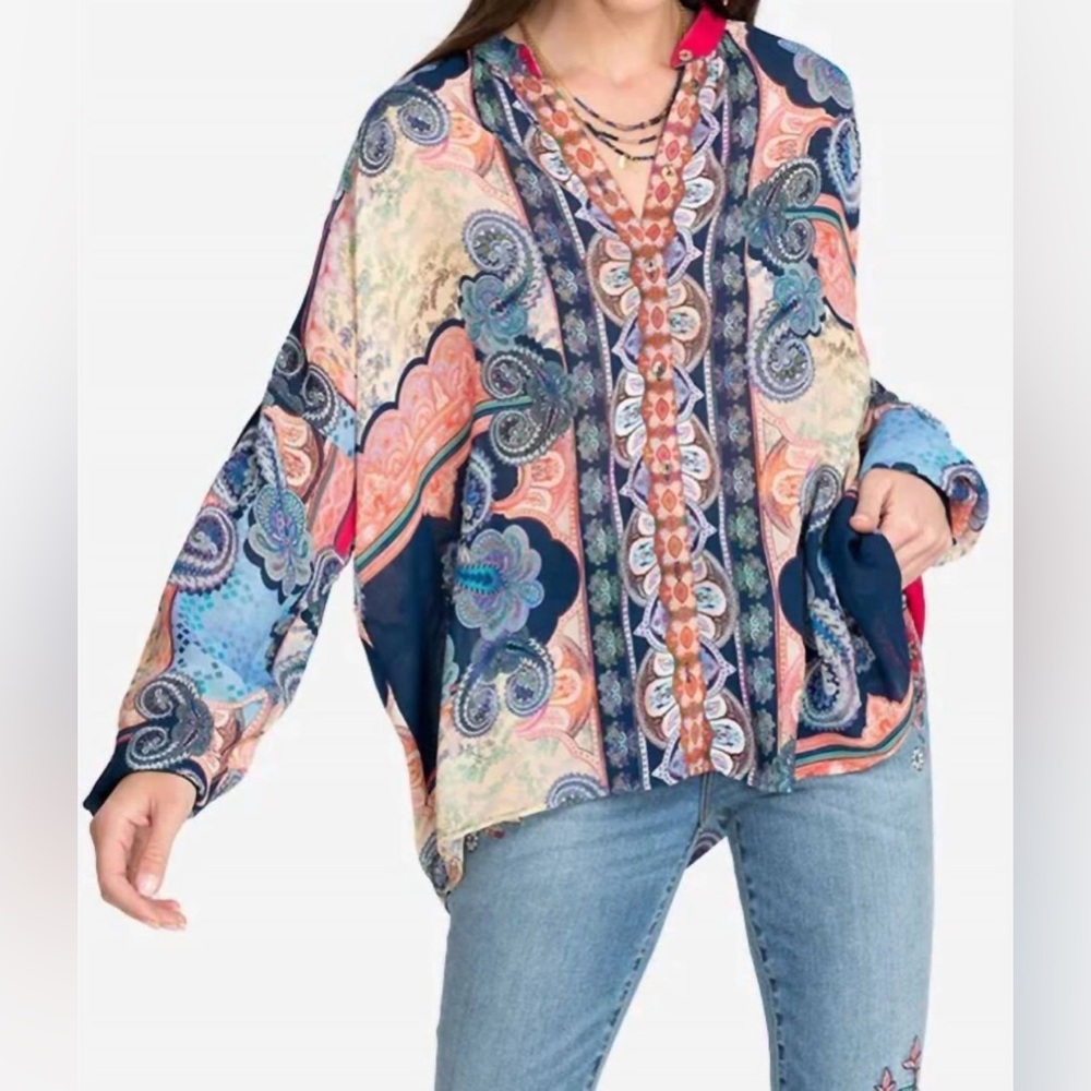 Onda Button Down Shirt In Multi Bohemian Multicolor Paisley Women's Top